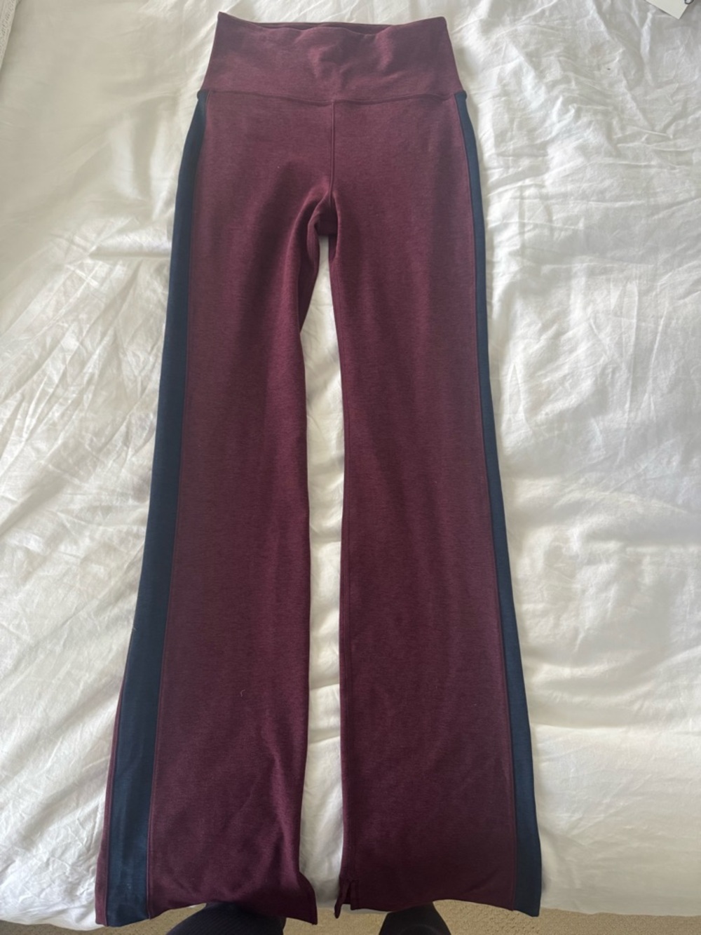 Beyond Yoga Burgundy Flare Pants with Navy Side Panels